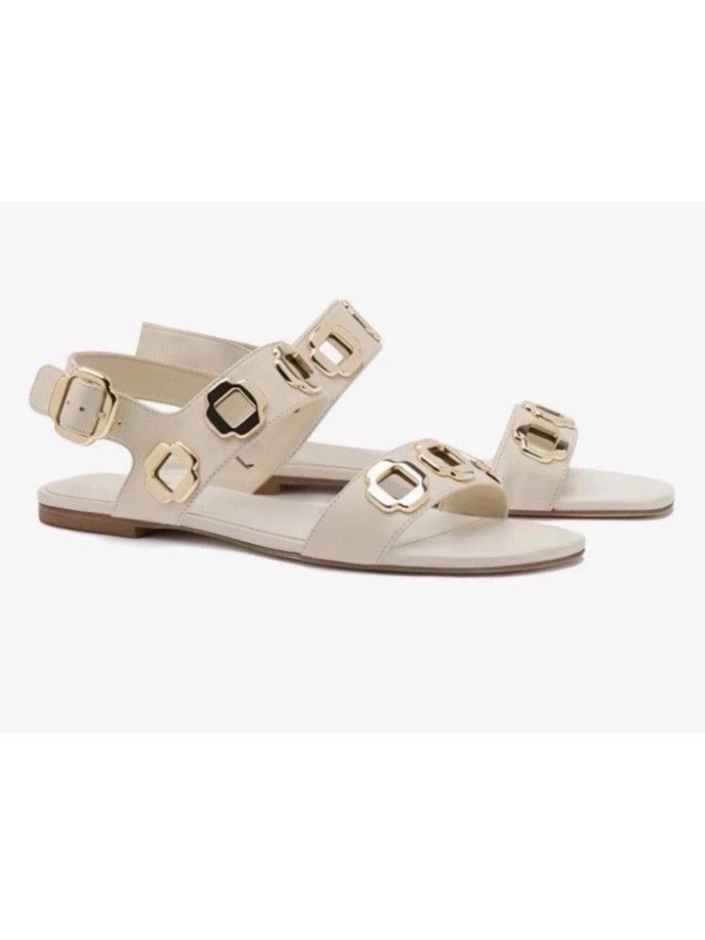 Larroude Milan Flat Sandal In Ivory Leather Size 10